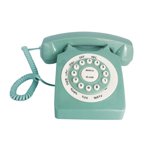 Benotek Beneno Retro Landline Telephone Green Classic Rotary Design Old Fashioned Corded Desk Phone with Ringer for Home and Office, Basic 80s Phones