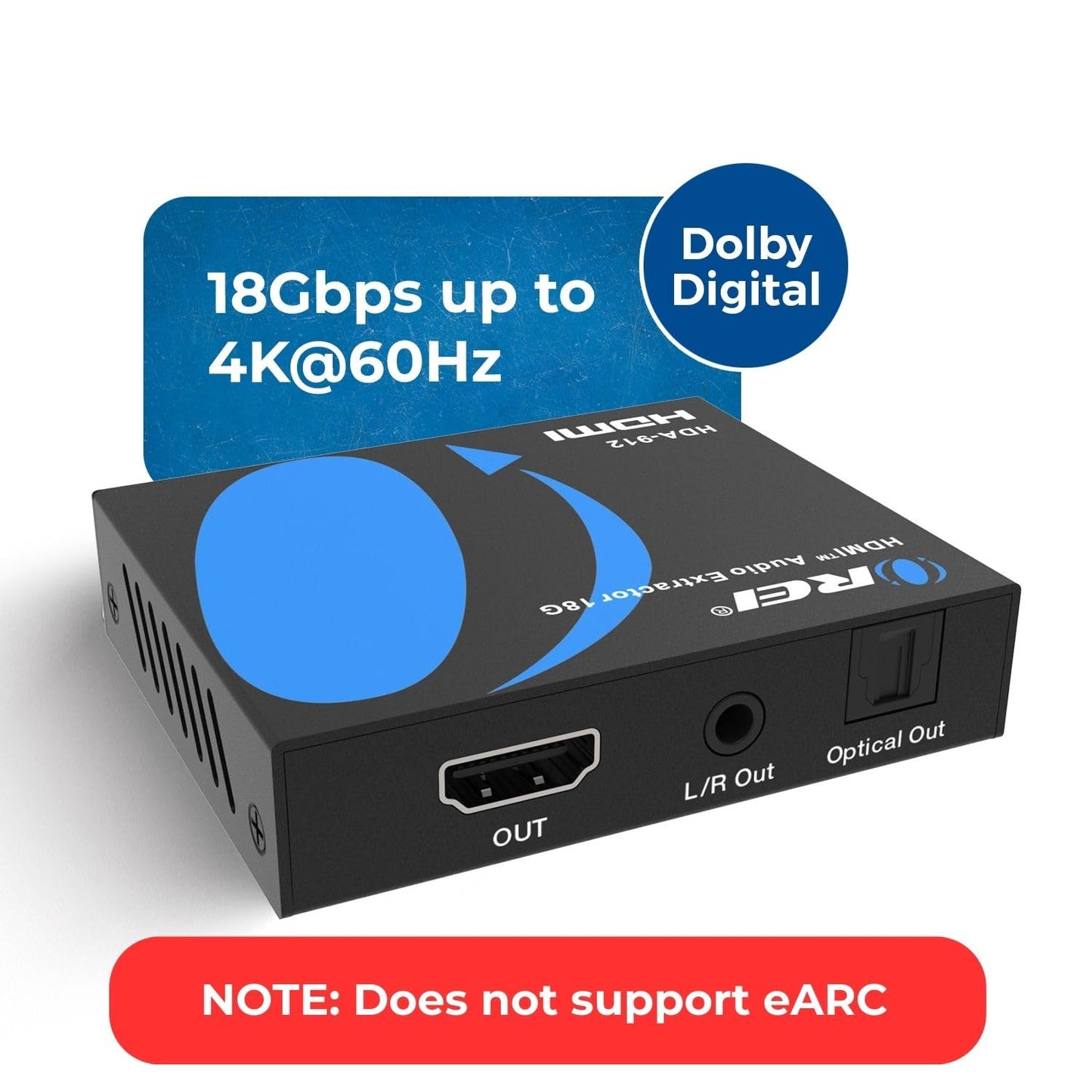 OREI 4K 60Hz 18G HDMI 2.0 Audio Converter Extractor - SPDIF + 3.5mm Output - HDCP 2.2 - Dolby Digital/DTS Passthrough CEC, HDR, Dolby Vision, HDR10