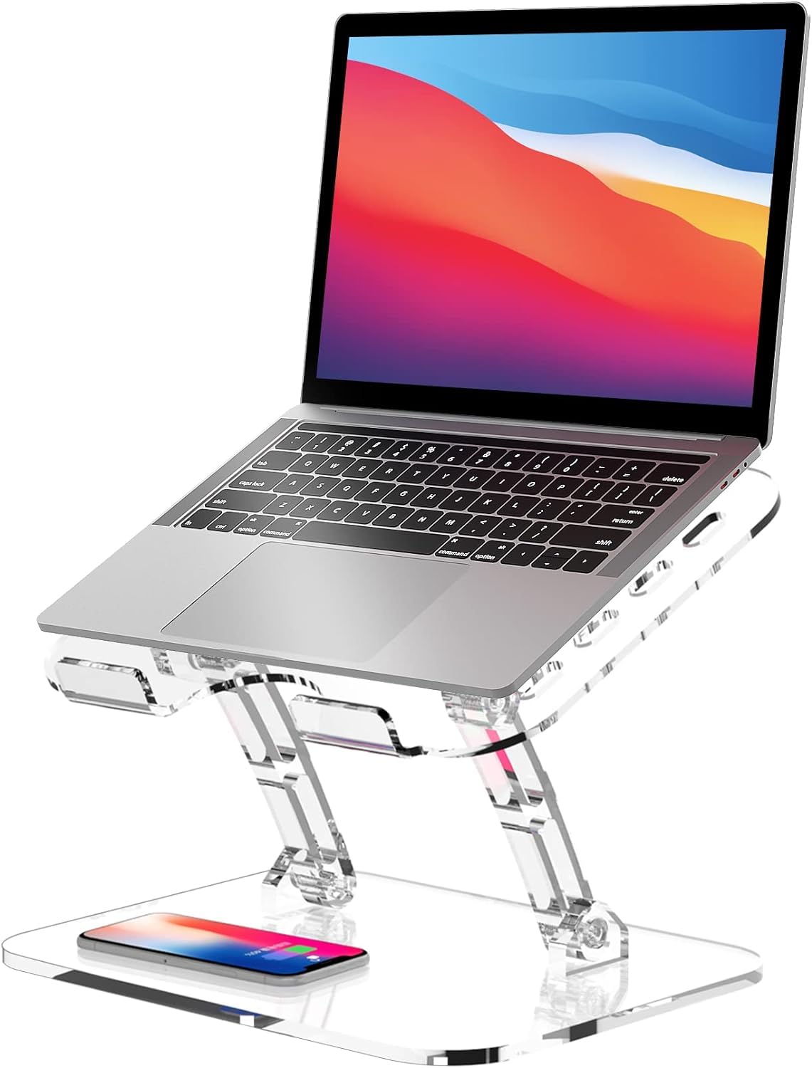 Lpoake Acrylic Laptop Stand for Desk, Adjustable Ergonomic Laptop Riser, Portable Foldable Computer Stand, Compatible with 10 to 15.6 Inches Notebook