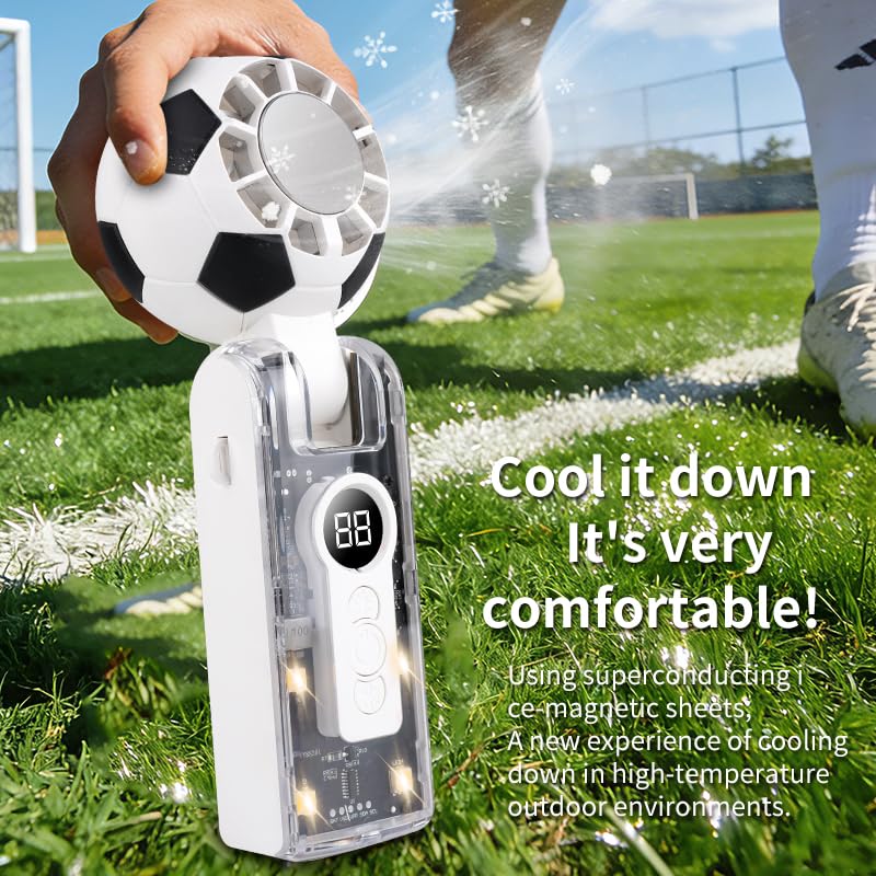 Voncmteo Portable Handheld Turbo Fan with Ice Cooling，Powerful 5-Speed 4-Mode LED 180° Foldable，Football Fans with Air Turbo Tech Cooling Fan