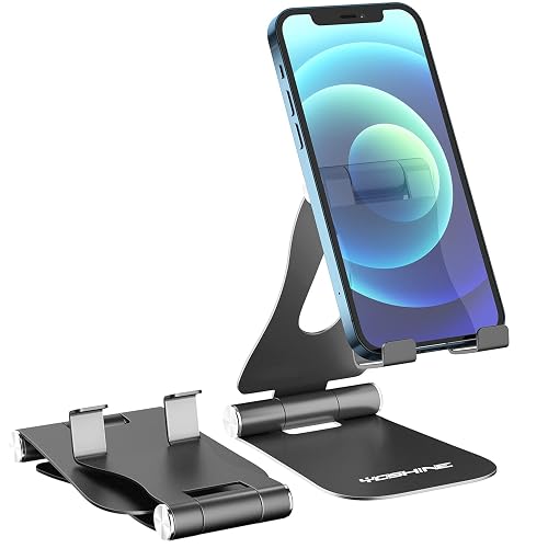 YOSHINE Cell Phone Stand, Upgraded Phone Stand for Desk, Adjustable Tablet Stand, Foldable Portable Aluminum Phone Holder, Cradle, Dock for All iPhone