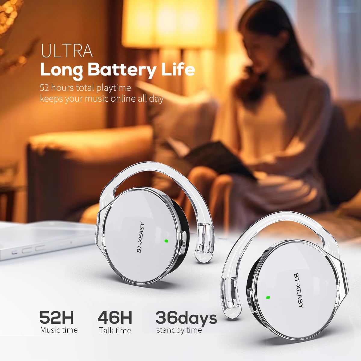 Open Ear Headphones Wireless 52hrs Bluetooth 5.4 Over Ear Hooks Headphones Earbuds with Microphone Ear Clip Earbuds Simultaneously Connect 2 Devices…