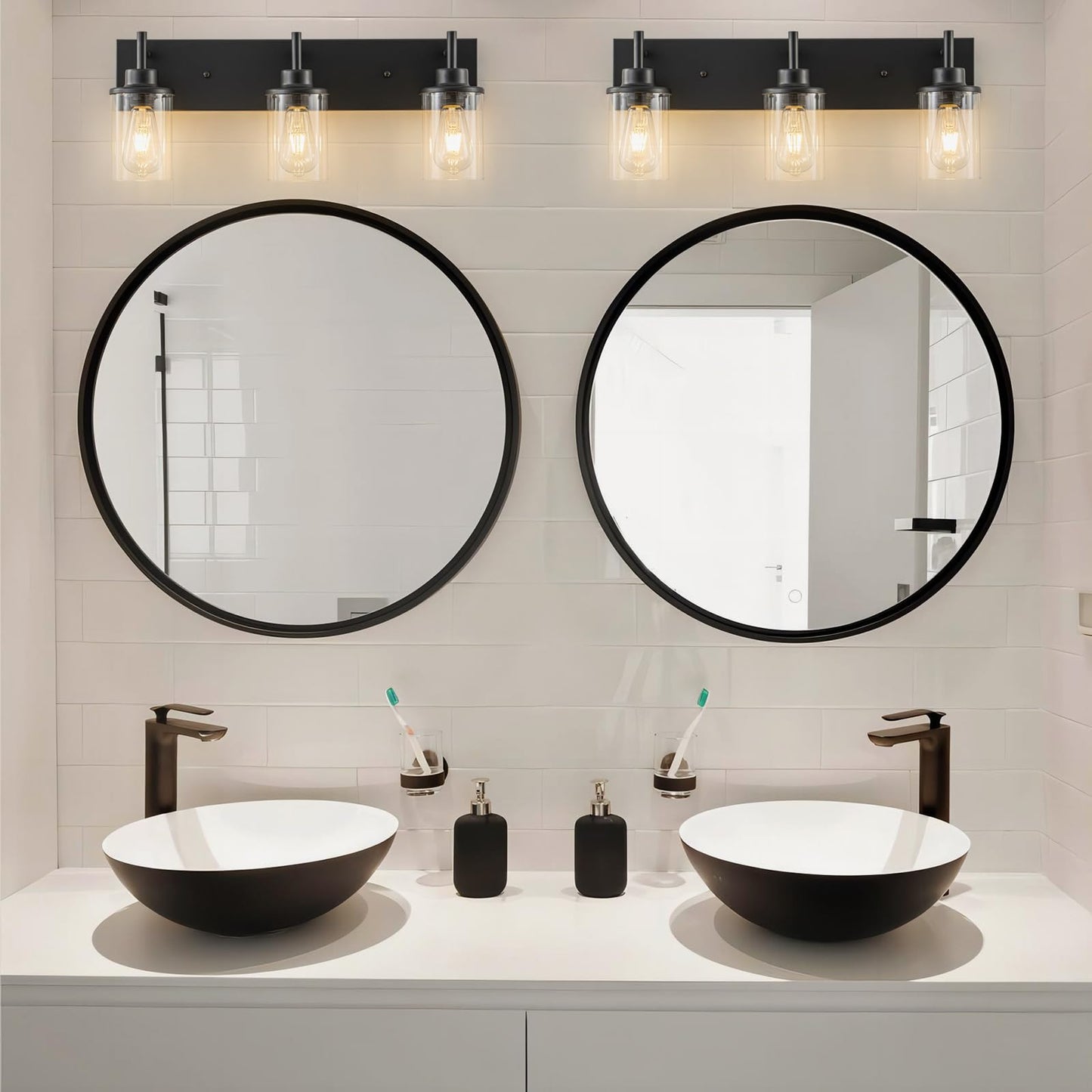 GoYeel Vanity Lighting Fixtures, Matte Black Bathroom Light Fixtures 3-Light Black Wall Sconce with Clear Glass Lampshade for Bedroom Hallway Living