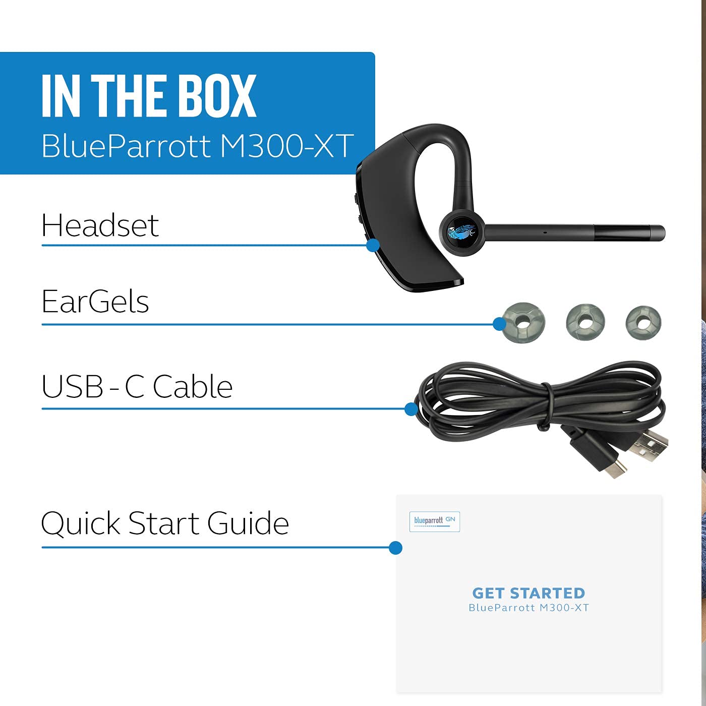 BlueParrott M300-XT Noise Cancelling Bluetooth Headset - Hands-Free Mono Handset for Mobile Phones with up to 14 Hours of Talk Time (Renewed)
