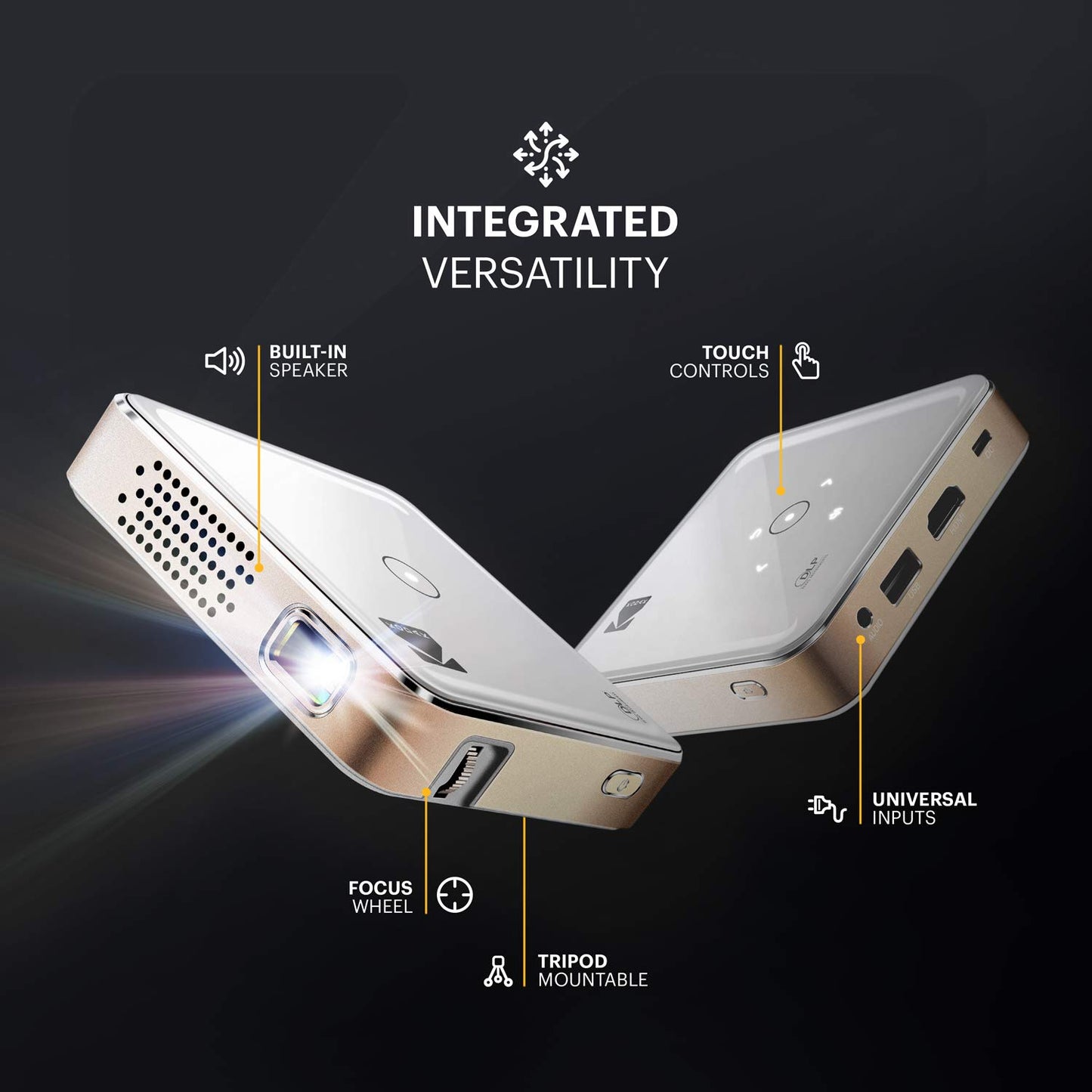 Kodak Ultra Mini Portable Projector - HD 1080p support LED DLP Rechargeable Pico Projector - 100" Display, Built-in Speaker - HDMI, USB and Micro SD