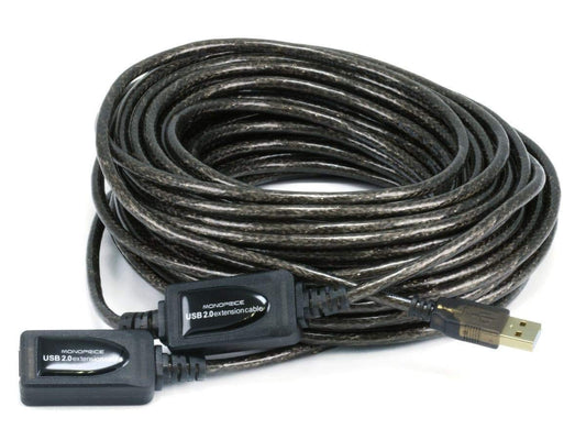 Monoprice USB 2.0 Extension Cable - USB Type-A Male to USB Type-A Female, Active, Repeater, 26/22AWG, 65 Feet, Black