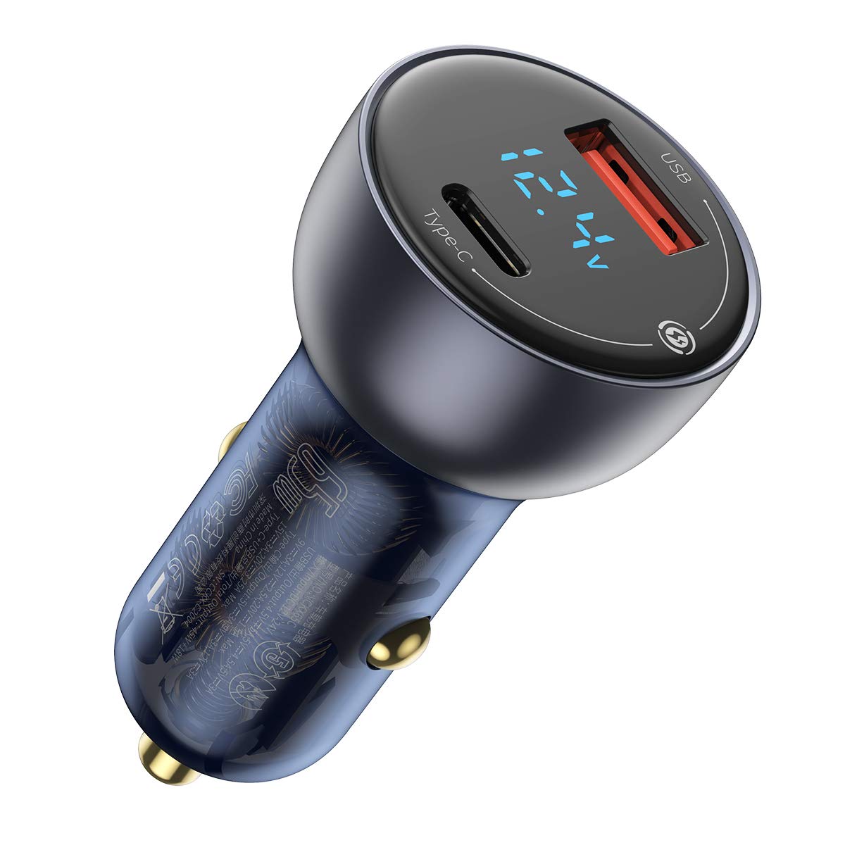 USB C Car Charger, Baseus 65W Metal Fast USB Car Charger, PD3.0 & QC4.0 Dual Port Car Adapter with Digital Display Compatible for iPhone 12, Galaxy