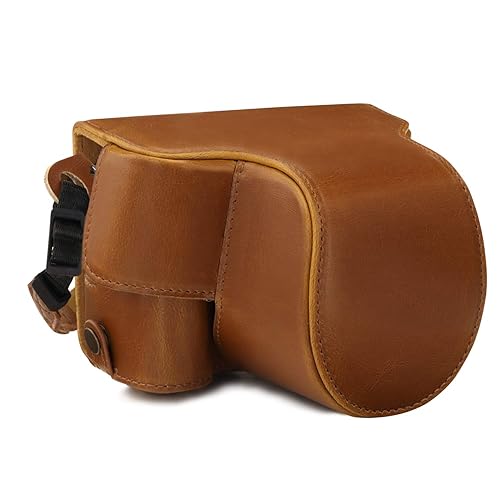 Megagear MG1752 Ever Ready Leather Camera Case Compatible with Canon EOS M6 Mark II (15-45mm) - Light Brown