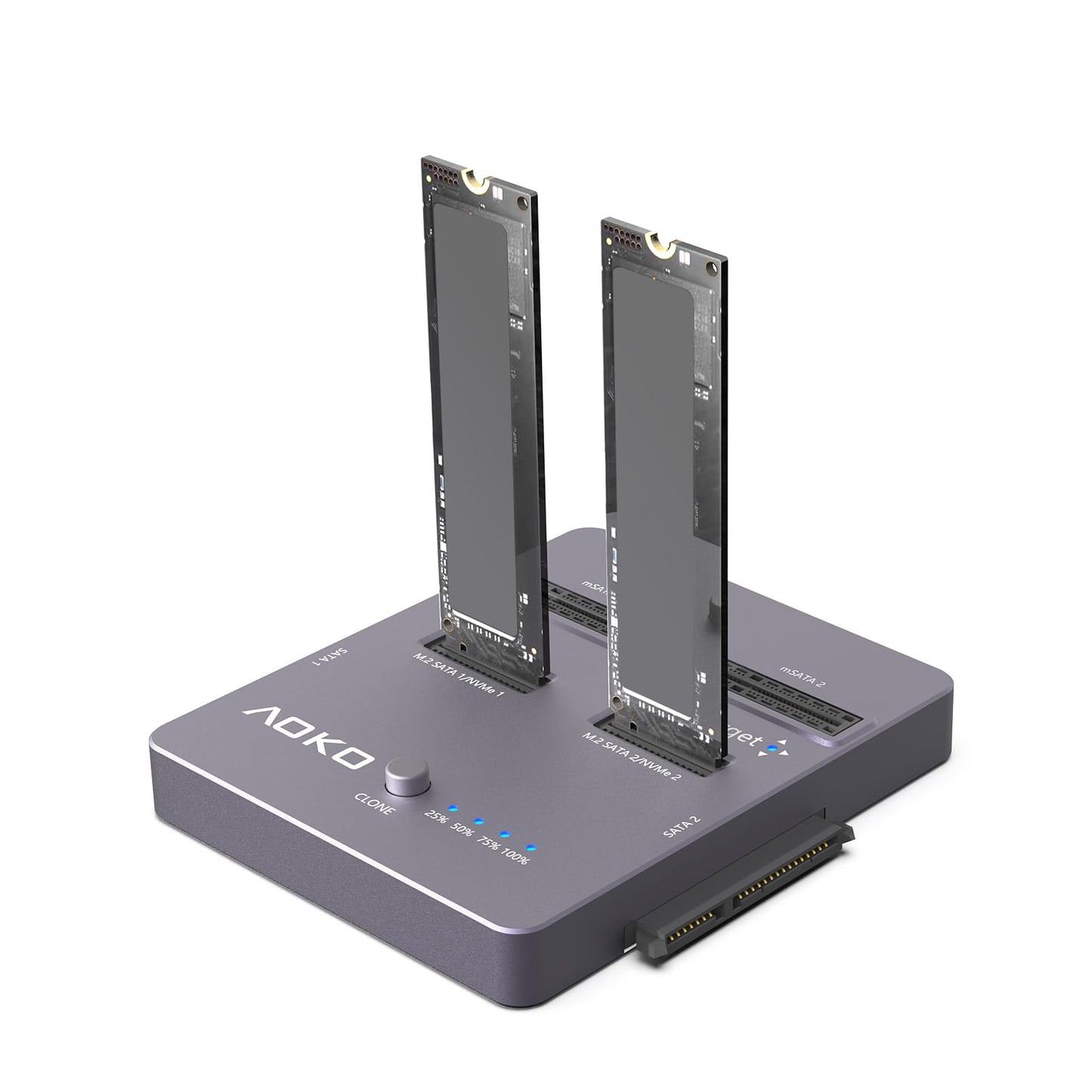 AOKO M.2 NVMe SSD Cloner, Dual-Bay 4-in-1 Hard Drive Docking Station,Hard Drive Reader/Cloner for M.2 PCIE NVME+mSATA & SATA 2.5"/3.5" HDD,Offline