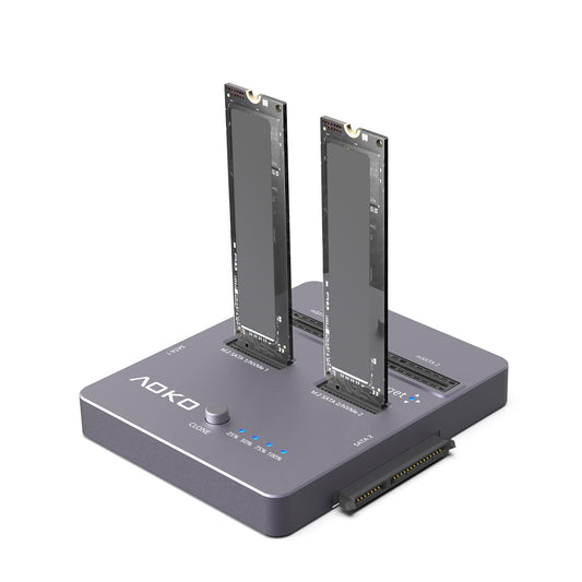 AOKO M.2 NVMe SSD Cloner, Dual-Bay 4-in-1 Hard Drive Docking Station,Hard Drive Reader/Cloner for M.2 PCIE NVME+mSATA & SATA 2.5"/3.5" HDD,Offline