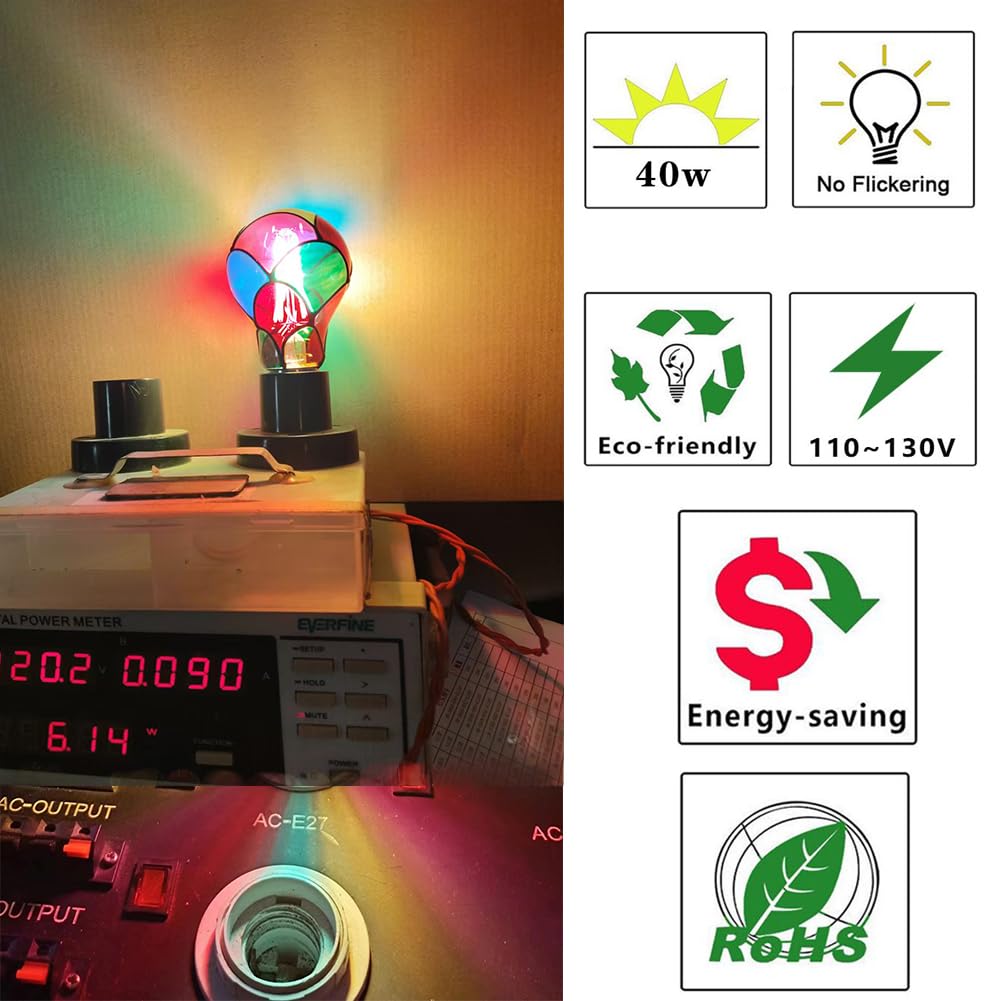 VALUCKY Stained Glass LED Light Bulb, E26 Base 6W A19/A60 LED Colorful Bulb for Party Lighting, Bedside Lamp, Festive Atmosphere, Christmas Halloween
