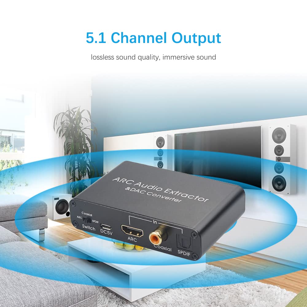 HDMI ARC Adapter 192KHz DAC Converter, Alanph ARC Audio Extractor Support Digital HDMI to Analog Stereo Audio RCA L/R Coaxial SPDIF & 3.5mm Jack