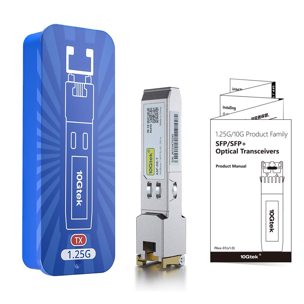 10Gtek 1.25G SFP-T, 1000BASE-T Copper SFP, SFP to RJ45 SFP, Compatible with Juniper QFX-SFP-1GE-T/EX-SFP-1GE-T