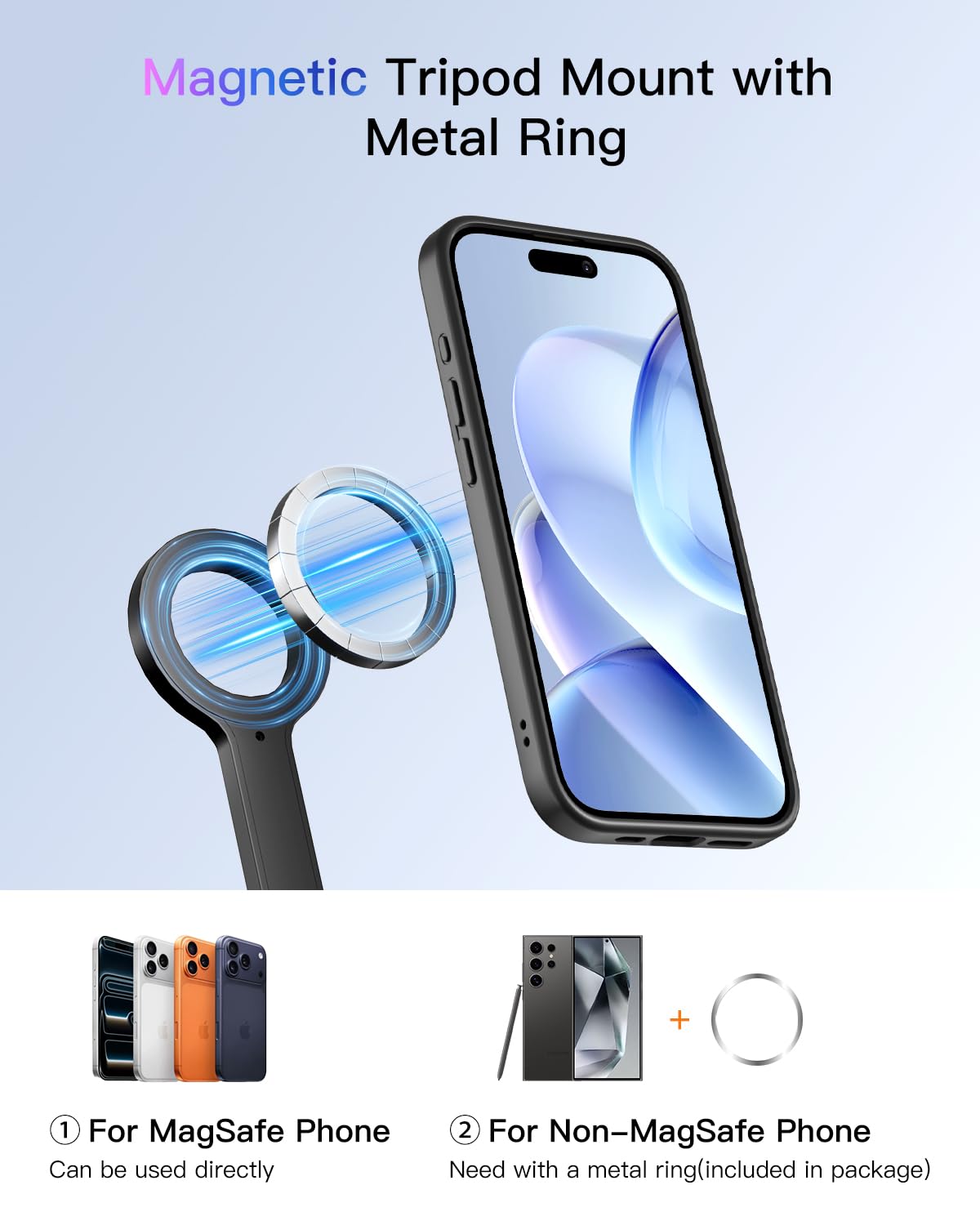SpereSeren [1s-Open] Magnetic Phone Tripod for iPhone MagSafe - 70'' Selfie Stick Tripod Stand with Remote, Portable Cellphone Stand for Recording