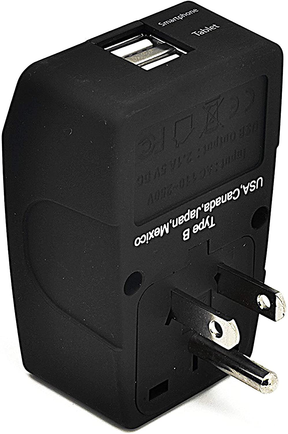 Ceptics US Adapter Power Plug Ceptics - EU European to USA American Socket Travel Outlet - Grounded Universal Input - Dual USB - 4 in 1, Black…