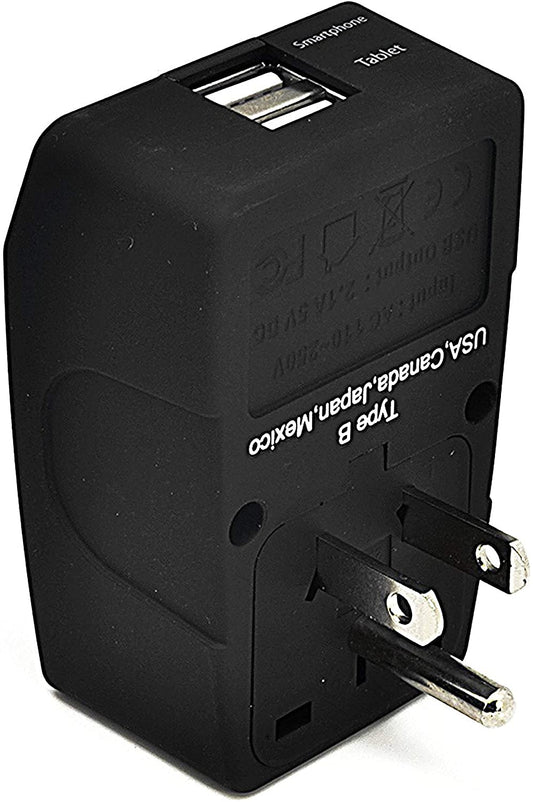 Ceptics US Adapter Power Plug Ceptics - EU European to USA American Socket Travel Outlet - Grounded Universal Input - Dual USB - 4 in 1, Black…