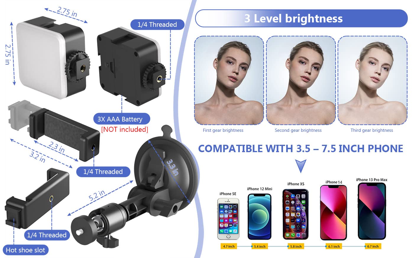 LenTok Mirror Suction Cup Phone Holder with Light for Content Creator Essentials, Travel Wall Phone Camera Mount for Makeup, Mirror Tripod