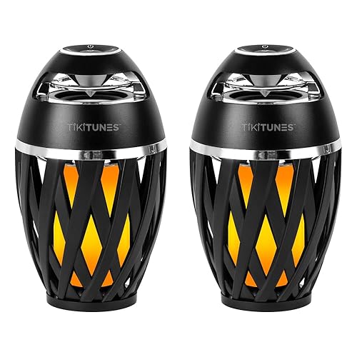 TikiTunes Portable Bluetooth 5.0 Indoor/Outdoor Wireless Speakers, LED Torch Atmospheric Lighting Effect, 5-Watt Audio USB Speakers, 2000 mAh Battery