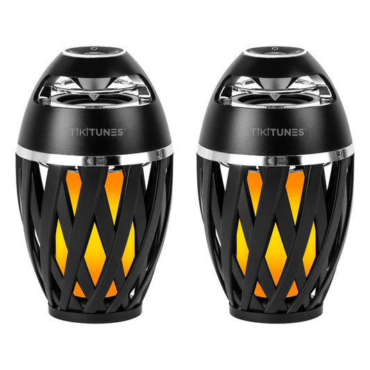 TikiTunes Portable Bluetooth 5.0 Indoor/Outdoor Wireless Speakers, LED Torch Atmospheric Lighting Effect, 5-Watt Audio USB Speakers, 2000 mAh Battery