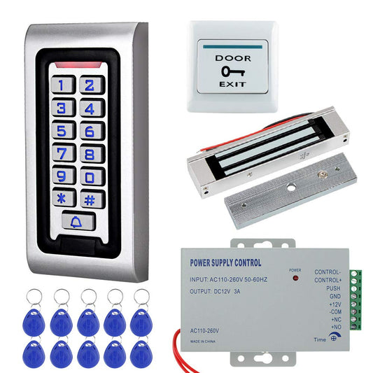 HFeng Door Access Control System Kit IP68 RFID Keypad Waterproof Outdoor + 180KG/320lbs Electromagnetic Electric Magnetic Lock + DC12V 3A Power Supply