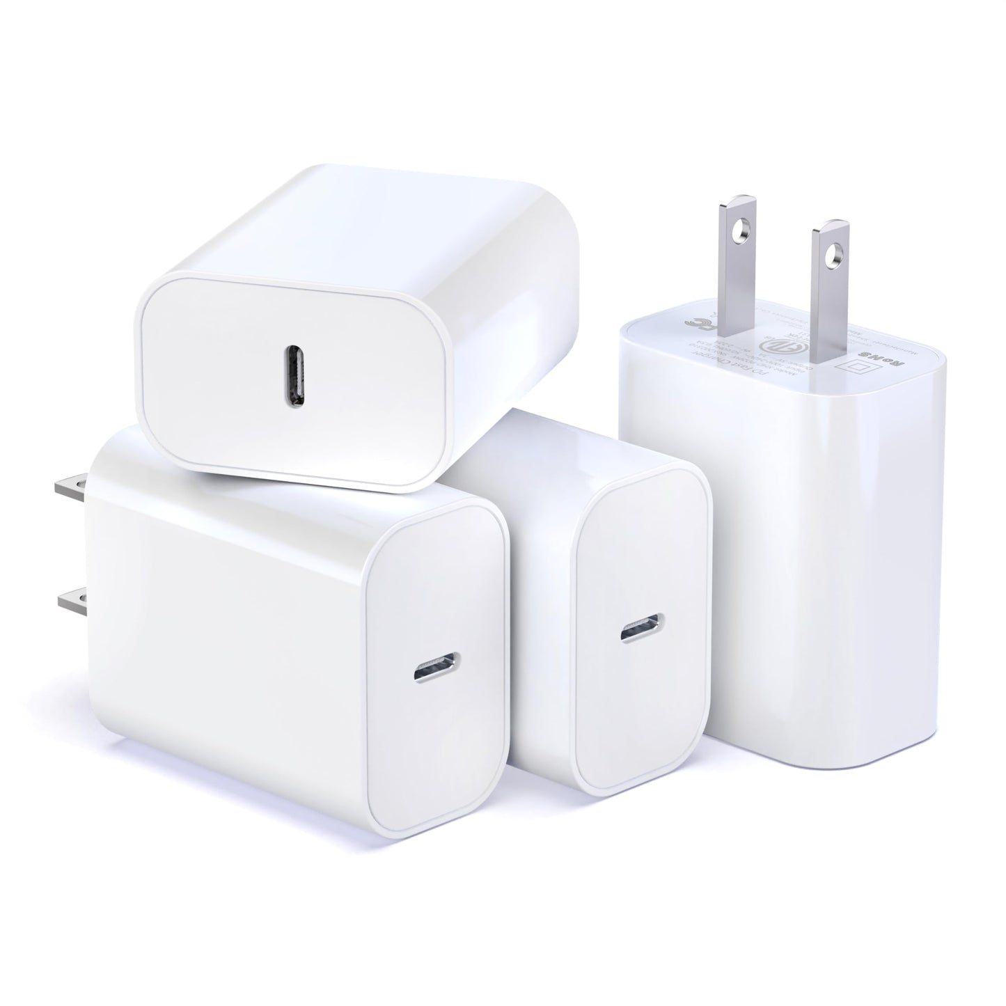[4-Pack] 20W USB-C Charger Block - Fast Wall Power Adapter Compatible with iPhone 17/16/15/14 Series, Galaxy S25/S24 & iPad - Multi-Device Type C