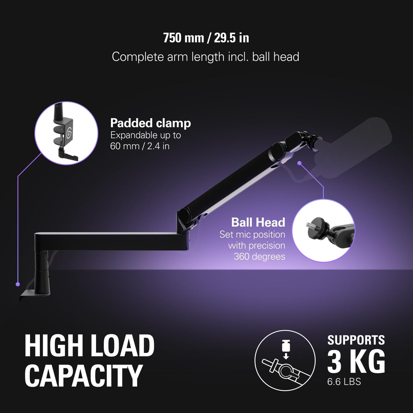 Elgato Wave Mic Arm Pro - 360° Rotatable Low Profile Gas Spring Microphone Arm, Works Mics/Shure SM7B/HyperX QuadCast/Rode/Blue Yeti & More - for