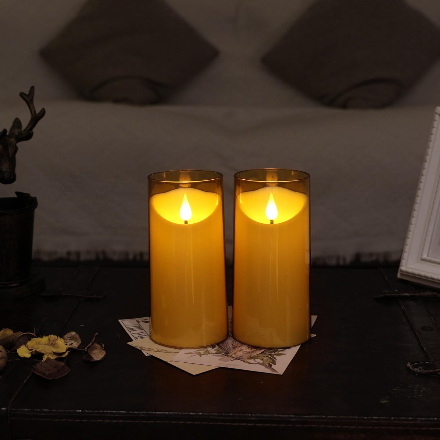NURADA Flameless Candles with Remote Timer: 3D Wick Battery Operated Led Pillar Acrylic Fake Candle Set for Home Decoration Romantic Ambiance - Gold 2