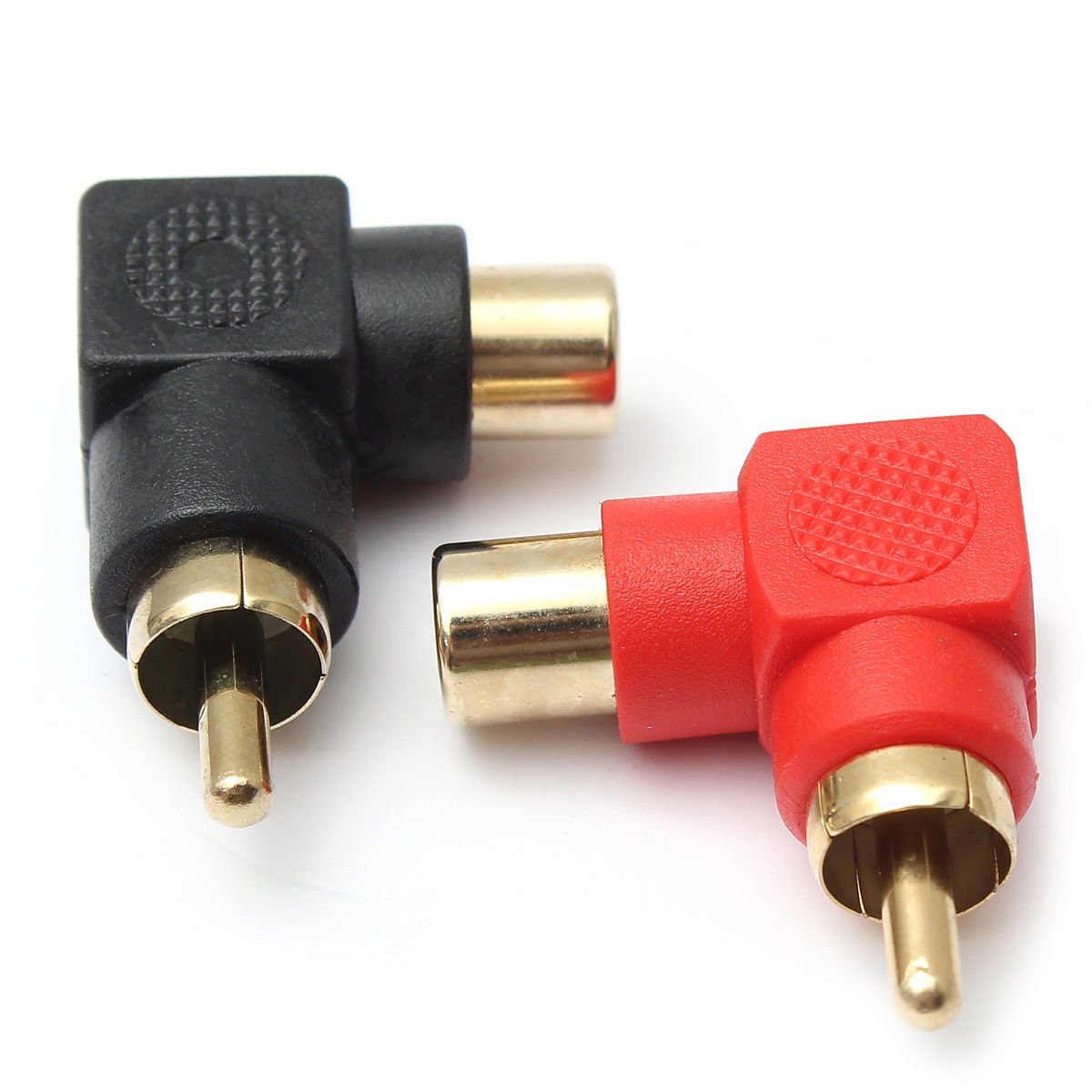 exgoofit RCA Male to RCA Female Connectors Right Angle Plug Adapters M/F 90 Degree Elbow Gold-Plated (5 Black + 5 Red) (10-Pack)