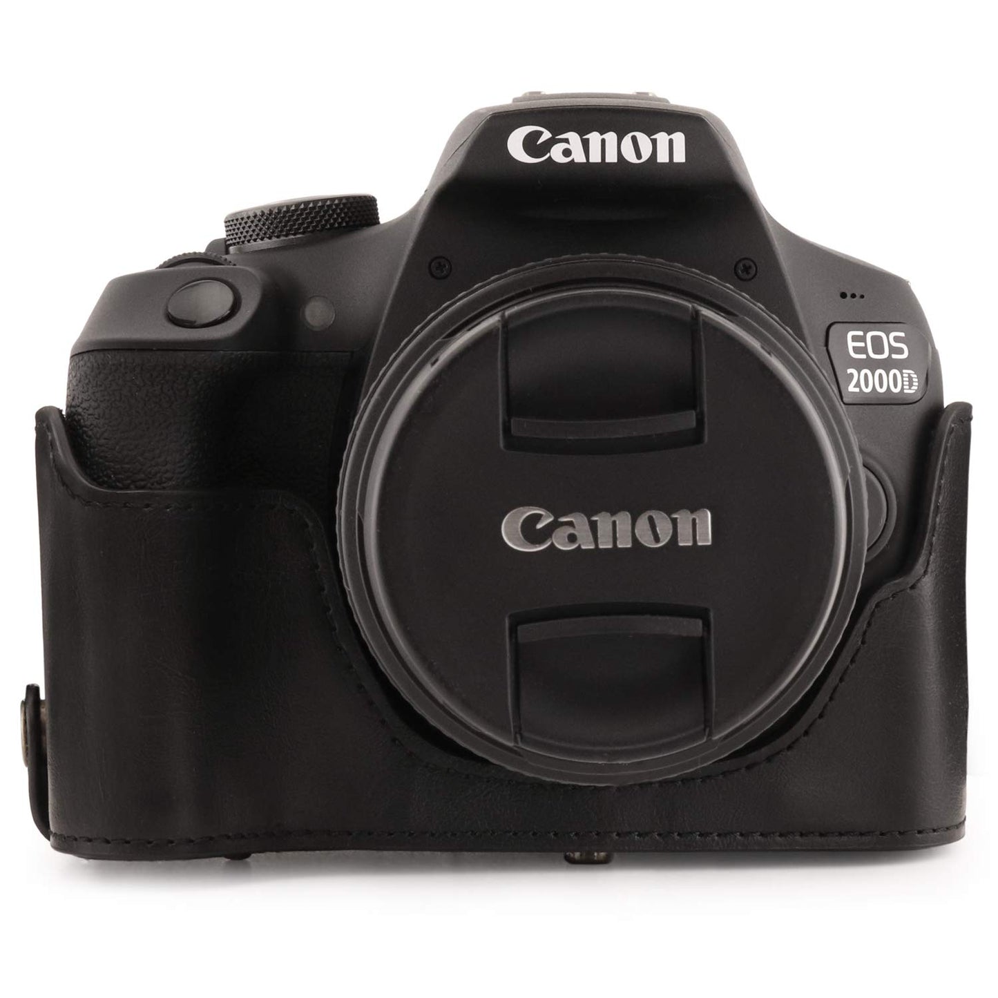MegaGear MG1607 Ever Ready Leather Camera Case compatible with Canon EOS Rebel T7 (18-55mm), 2000D (18-55mm) - Black