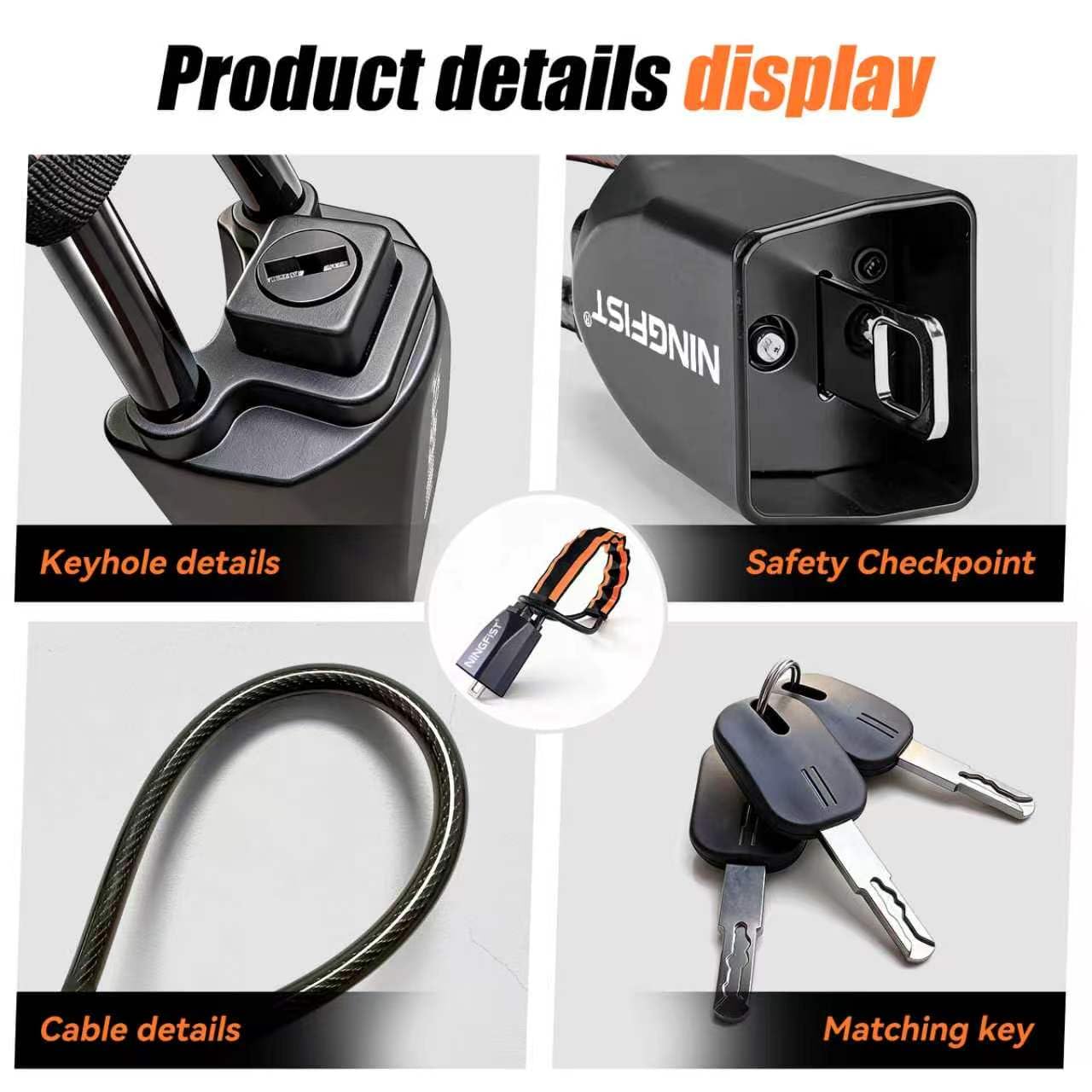 NINGFIST Steering Wheel Lock Anti-Theft Device, Heavy Duty Car Security Vehicle Lock with Keys, Universal Fit Adjustable Bright Orange Black for Cars