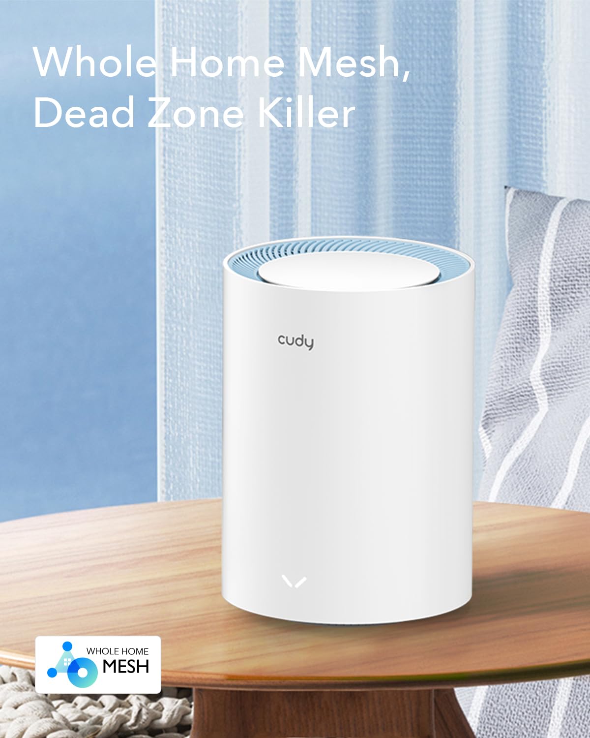 Cudy M1200 1-Pack AC1200 Whole Home Mesh WiFi System, 2.4GHz 5GHz Dual Band WiFi Router, Range Extender and Router, VPN, IPv6, DDNS