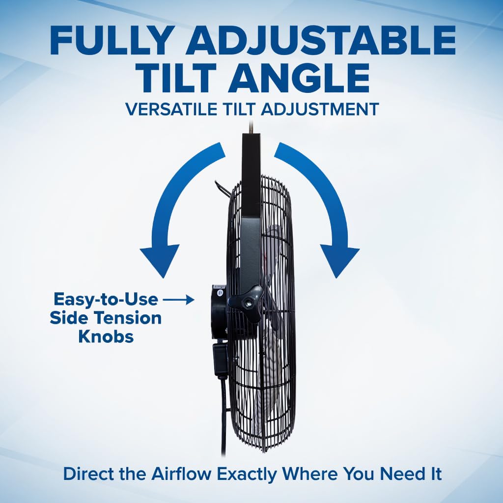 iLiving 20 Inch Wall Mount Fan, 4750 CFM High Velocity Metal Fan with 3 Speeds, Sealed Motor & 360° Tilt, Heavy Duty Wall/Ceiling Mount Fan