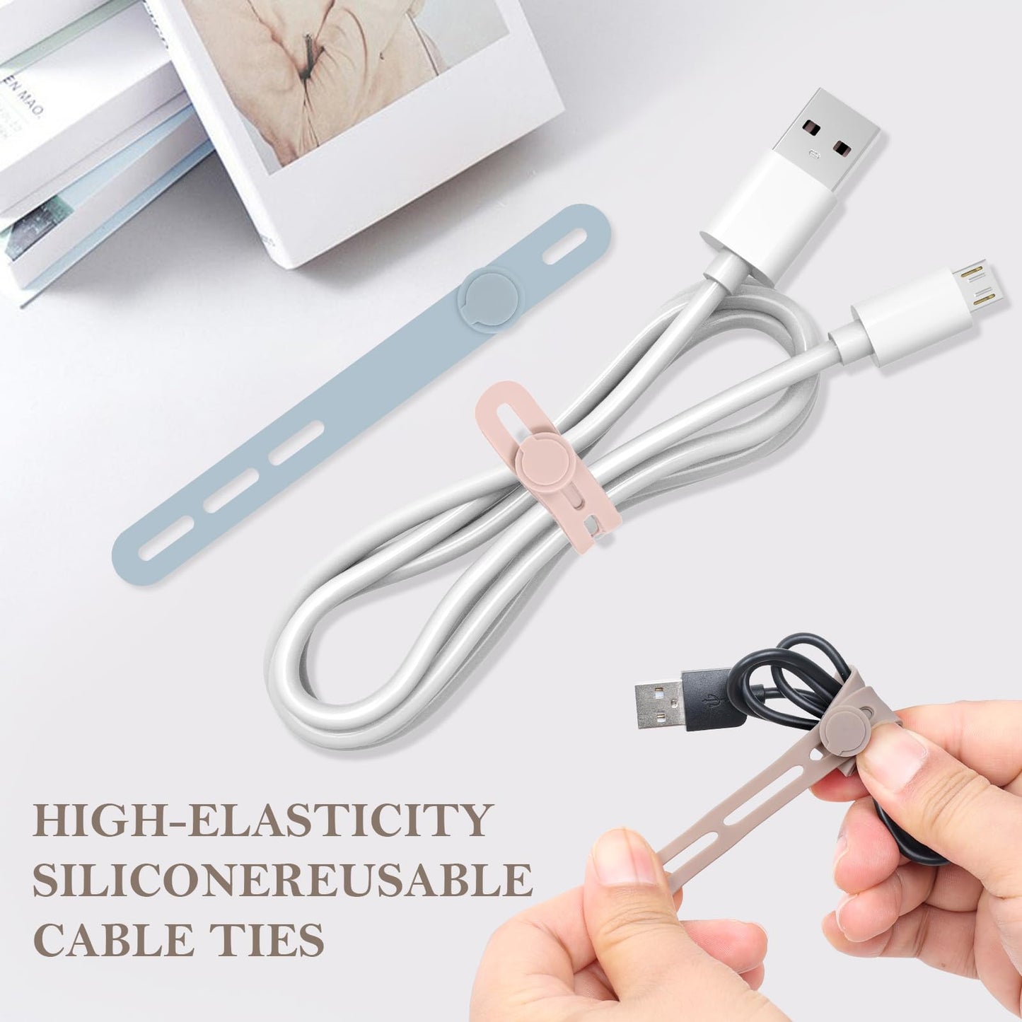 Donruby 30Pcs Silicone Cable Ties - Reusable & Washable with Adjustable Locking Buckles, High Elasticity Cable Management Straps for Home, Office