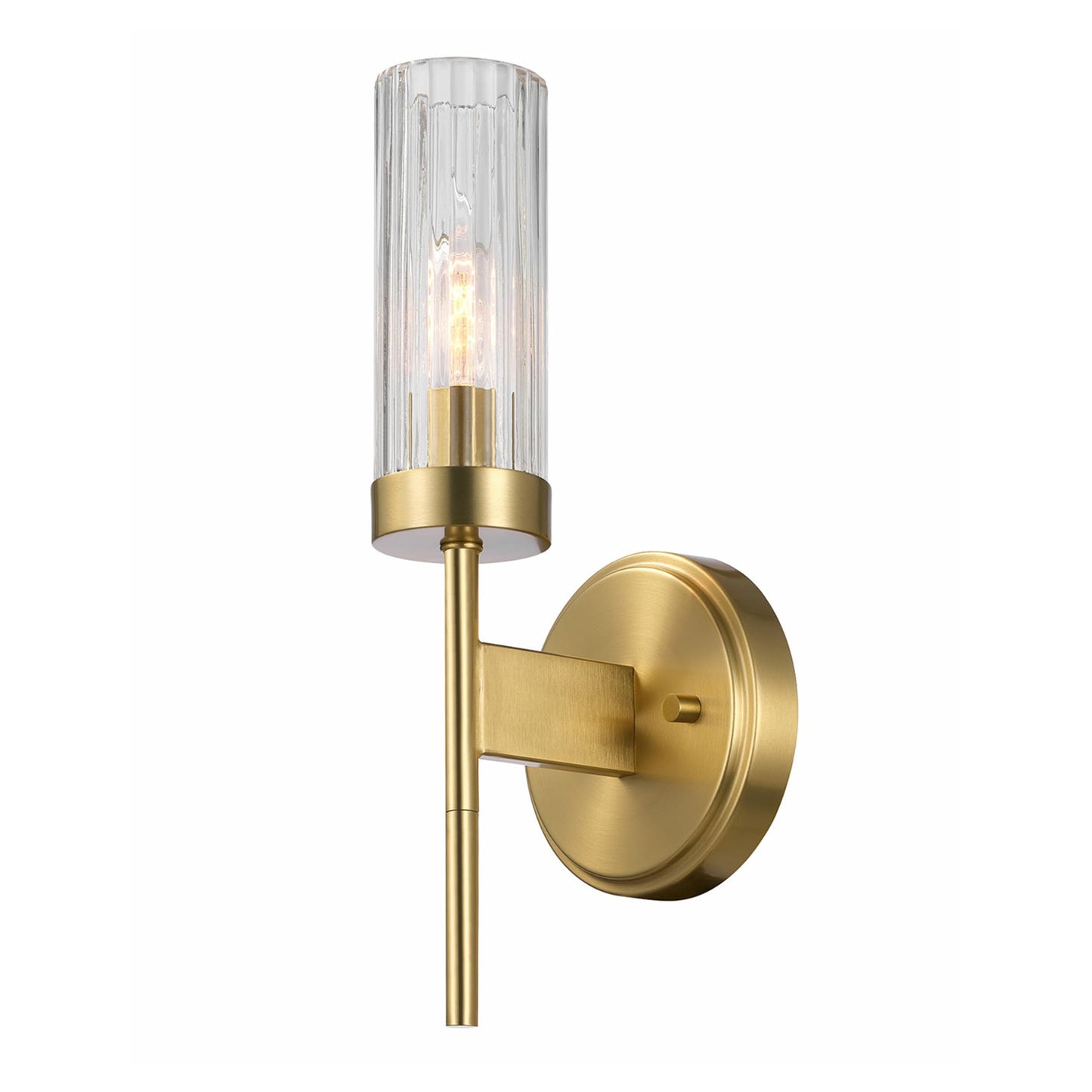 Globe Electric 1-Light Wall Sconce, Matte Brass, Ribbed Clear Glass Shade, E12 Candelabra, Dimmable, 65000103