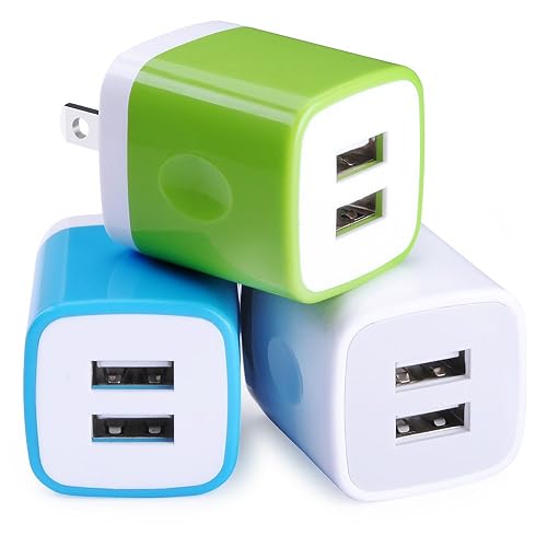 Wall Charger, Sicodo 3-Pack Dual Port USB Home Travel Wall Charger Plug Compatible with iPhone 17,16,15,14,13, SE,12, 11Pro Max, Plus, Mini, Samsung