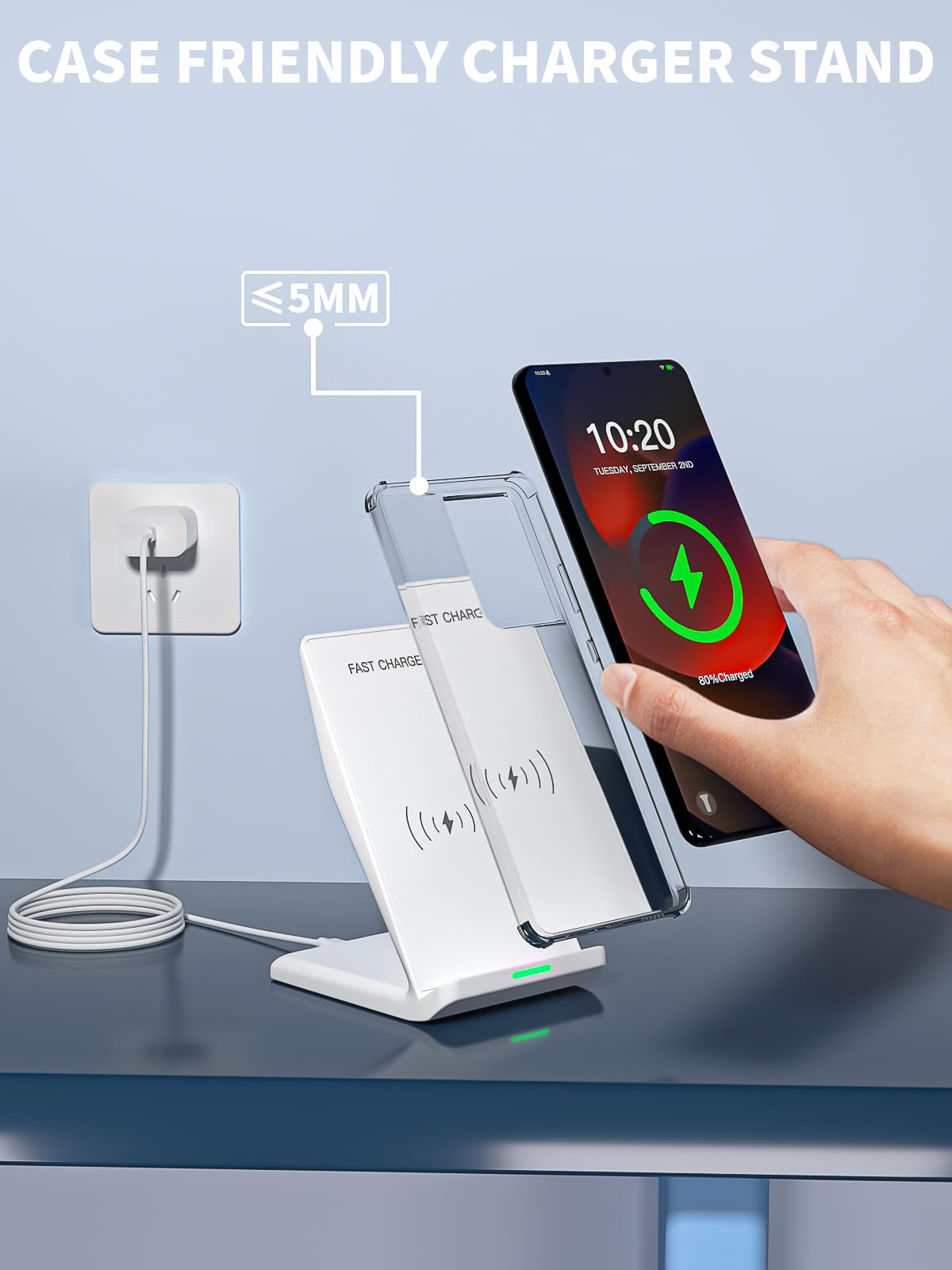 15W Wireless Phone Charger Stand,6FT Fast Android Wireless Charger Station for iPhone 17/17 Air/17 Pro Max/15/14/13, 15W Fast Charging for Samsung