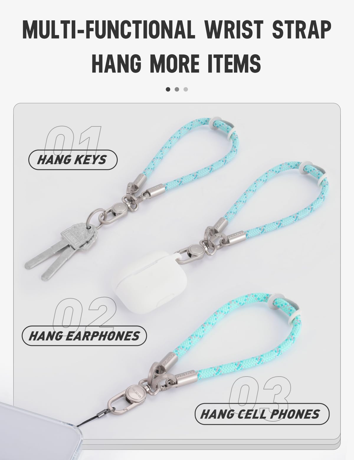 project-cb Phone Wrist Strap 1,Tether Tab 2,Phone Wristlet,Lanyard Wrist Strap,Key Holder,KeyChain,KeyRing×2(FoggyBlack-S)