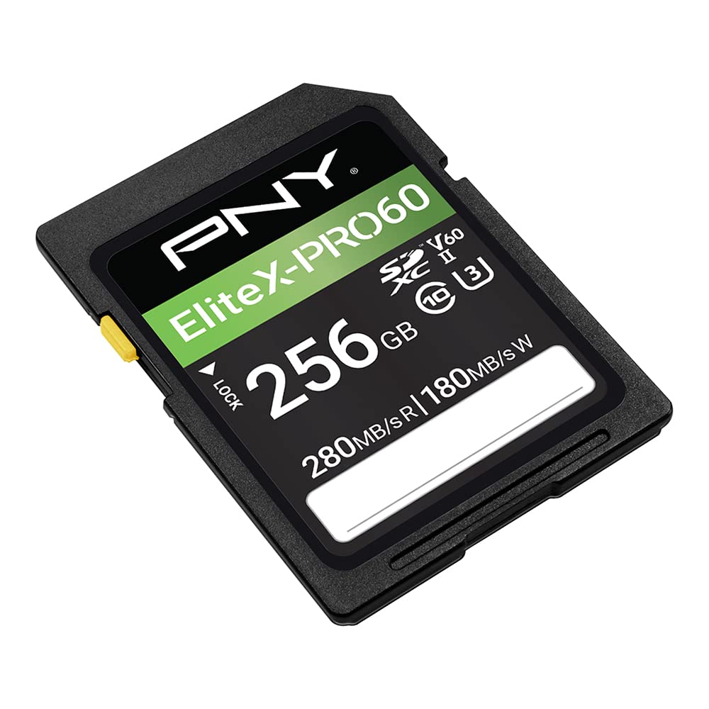 PNY 256GB EliteX-PRO60 UHS-II SDXC Memory Card - R280MB/s W180MB/s, U3, V60, 4K UHD, Full HD, UHS-II for Professional Photographers & Content