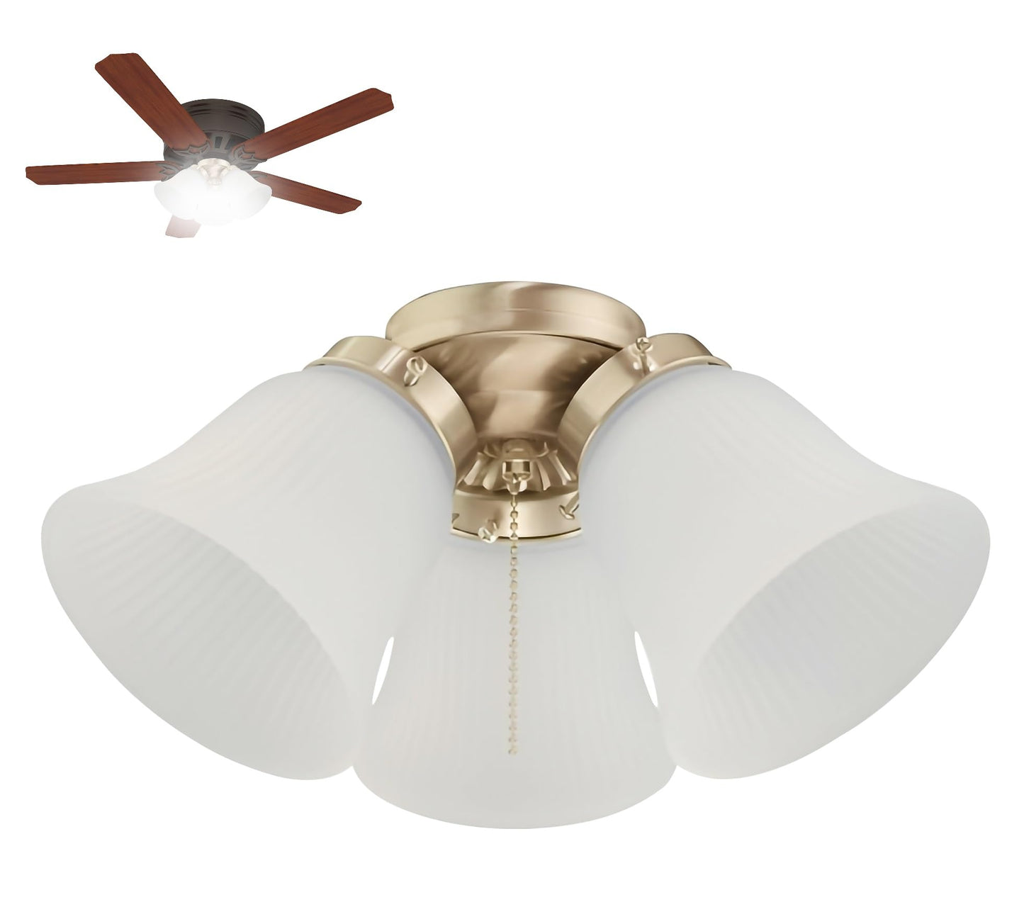 Ciata Modern Ceiling Fan Light Fixture Kit with 3 Frosted Ribbed Glass Bulb Shades and LED Lighting, Energy Efficient, Low Profile Cluster for Bedroom