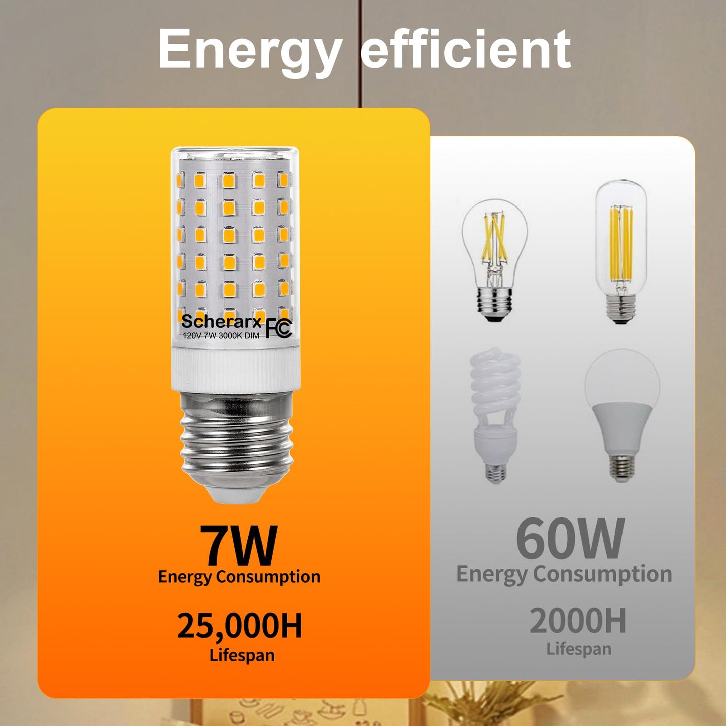 SCHERARX 3 Pack E26 LED Bulb 60 Watt Equivalent, Dimmable Corn Light Bulb, Warm White 3000K, 7W 120V, 800LM, for Indoor Light