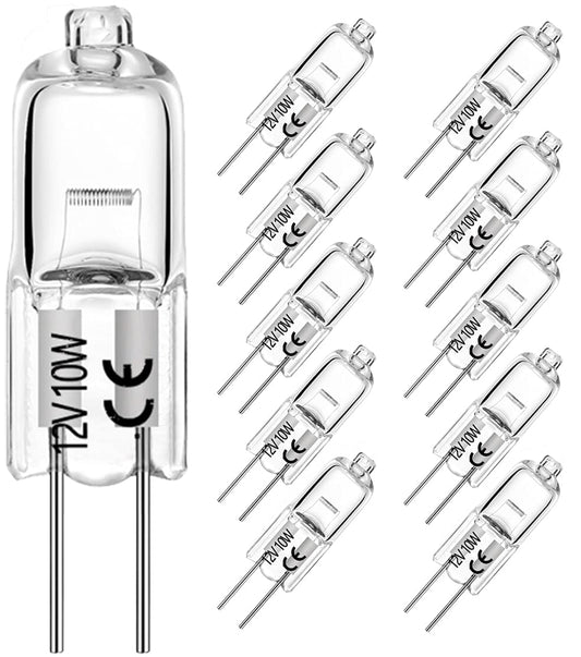 YBEK G4 Halogen Bulbs 10W 12V T3 JC Type 2 Pin Base Replacement for Landscape Under Cabinet Puck Light Track Lighting Dimmable(10 Pack)