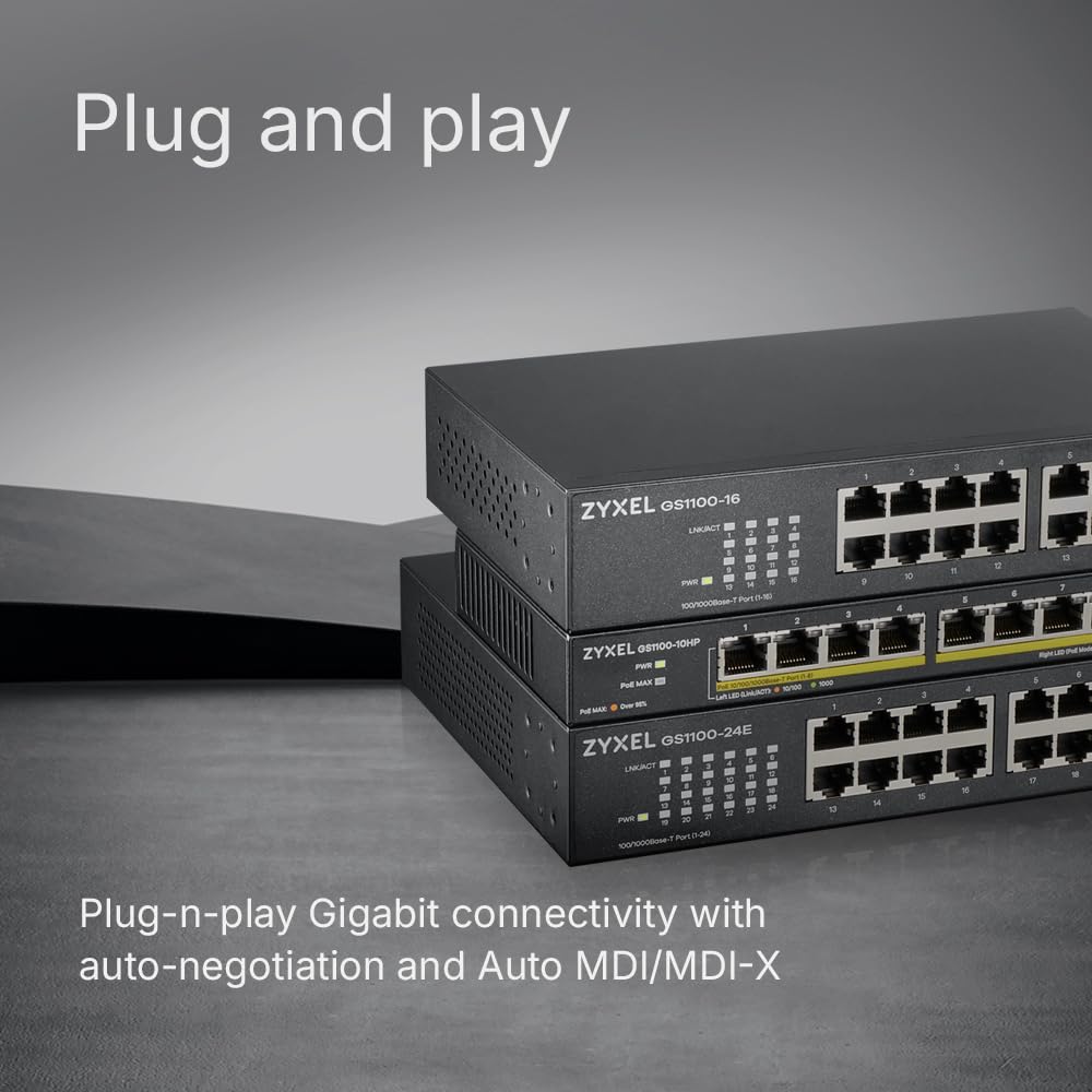 Zyxel 16 Port Network Switch | Unmanaged Gigabit Ethernet Splitter | 16x GbE Ports | Fanless Design | Plug and Play Easy Installation | Wall and Rack