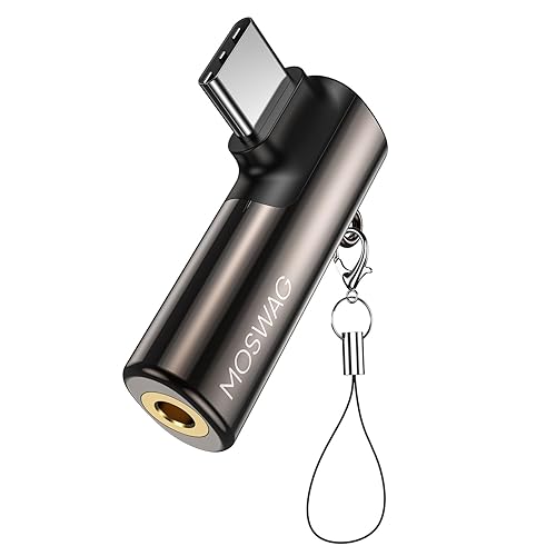 MOSWAG USB C to 3.5mm Jack Type C Headphone Adapter Right Angled Aux Mic Audio Dongle Zinc Alloy Headphone Adapter Compatible with iPhone 15 Plus
