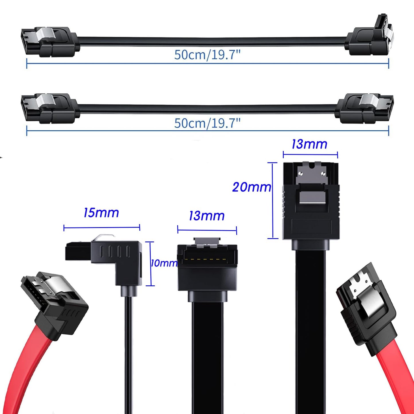 Aoiutrn SATA Cable III, 4 Pack 90 Degree Right Angle to Straight &Straight to Straight 6Gbps 7pin SATA 3.0 Data Transmission Cord with Locking Latch