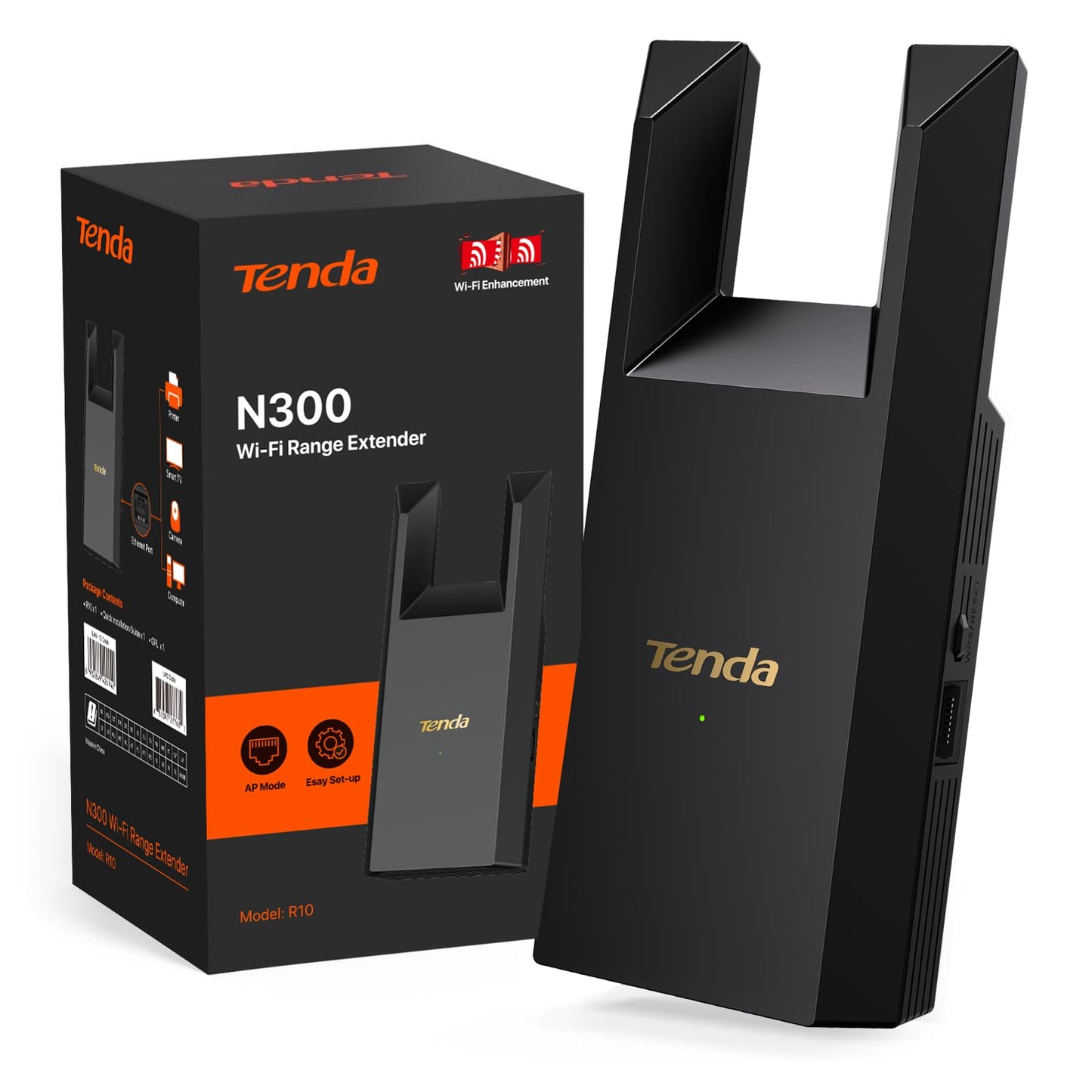 Tenda WiFi Extender N300 WiFi Extender,with Ethernet Port, Up to 800 Sq. Ft.,Single Band WiFi Range Extender,Repeater Mode&AP Mode,Easy Setup,2.4GHz