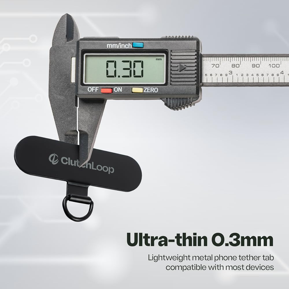 ClutchLoop Anchor 2 - Premium Metal Phone Tether Tab, Ultra-Thin 0.30mm with 3M Adhesive, Strong 46lbs Hold, Universal Phone Lanyard Attachment