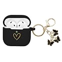 AIIEKZ Compatible AirPods 4 Case Cover, Soft Silicone Case with Gold Heart Pattern for AirPods 4th Generation with Cute Butterfly Keychain for Girls