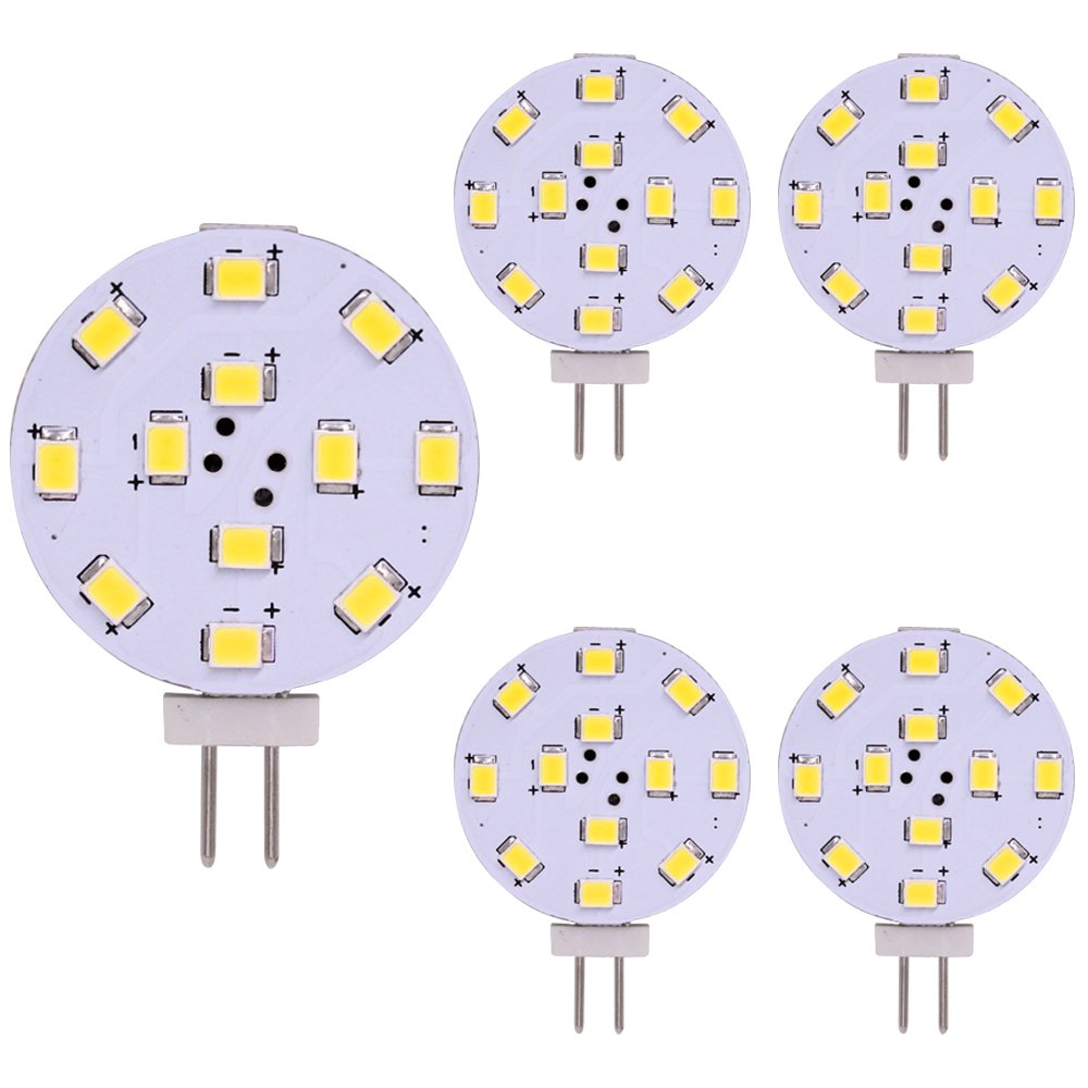 WeiXuan G4 LED Bulb, 35 Watt Equivalent, Bi-Pin LED Disc, JC Side Pin, 12V-24V AC/DC Low Volt, CRI>85, 350 Lumens, Pack 5 (Warm White)