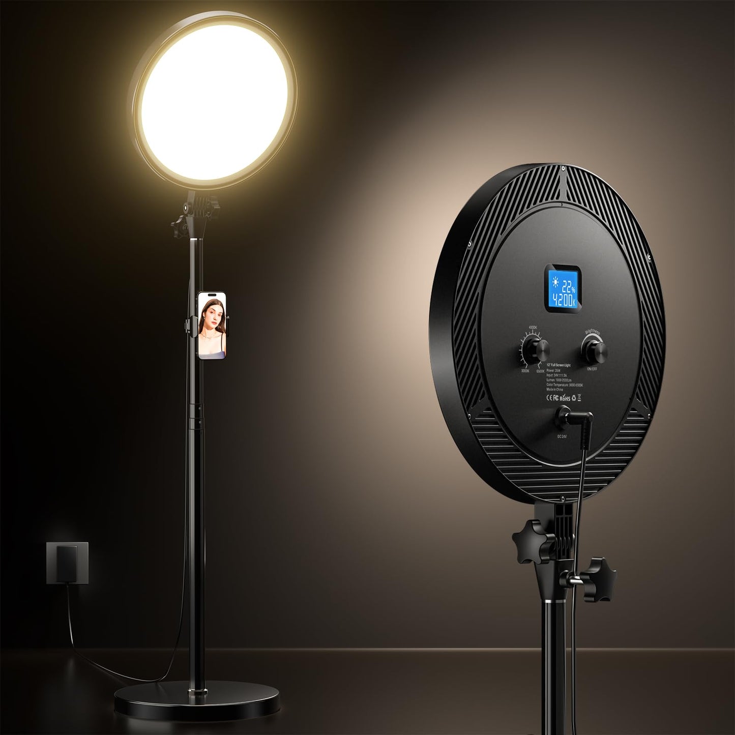 UBeesize Professional Ring Light with Stand, Phone Holder & Remote - 6500K Full-Screen LED Lighting for Makeup, Photography, Studio, Barber, and Live