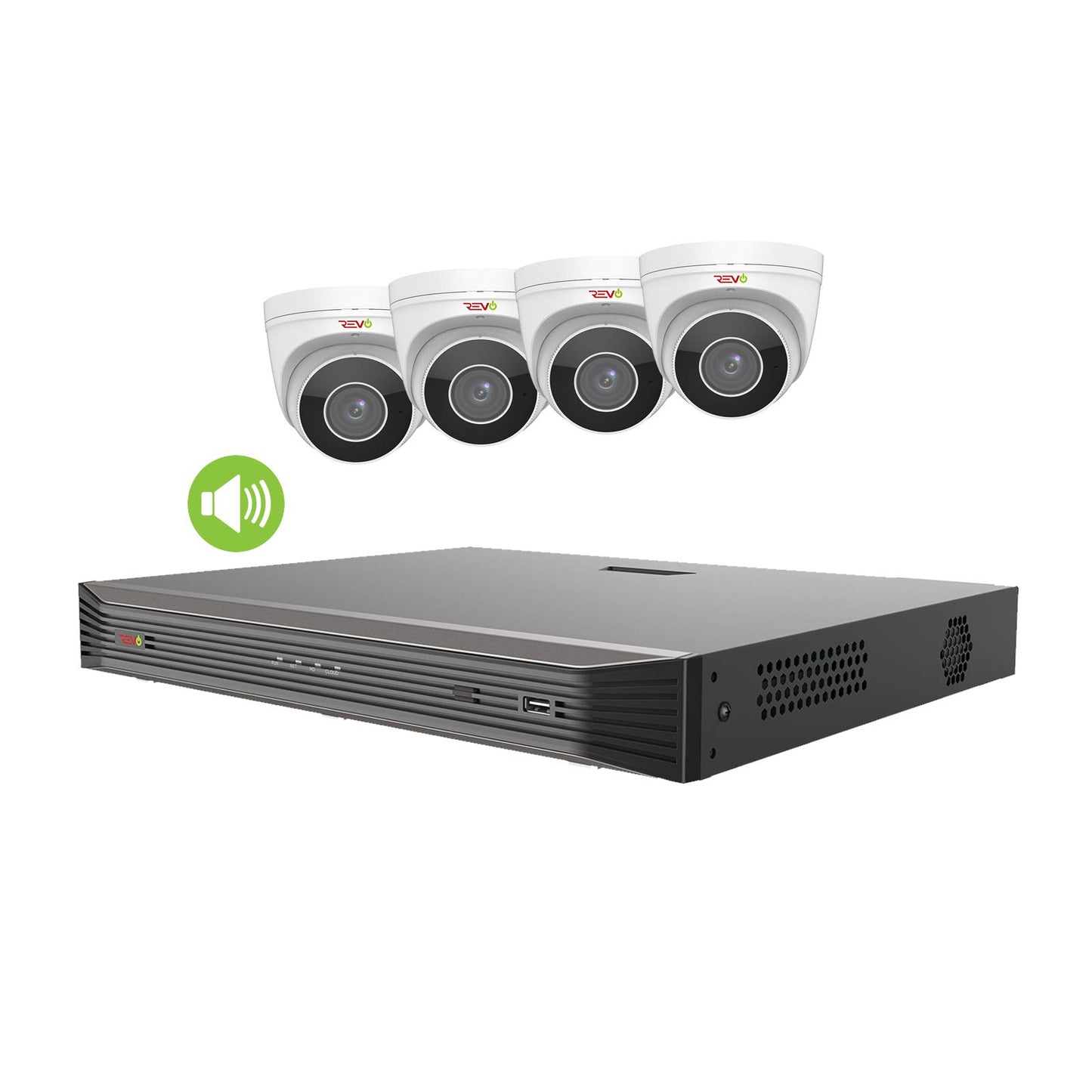 Revo America Ultra HD 8 Ch. 2TB HDD IP NVR Video Surveillance System, 4 x 4K IP Turret Audio Security Cameras (Motorized Varifocal Lens) - Remote
